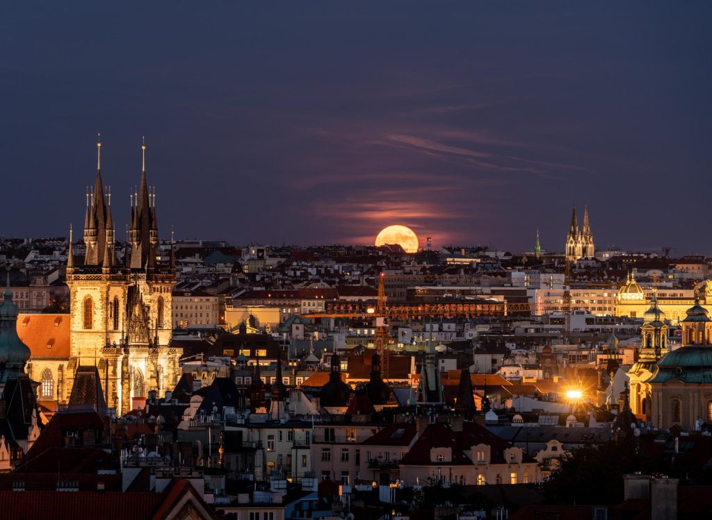 Moon rise over Prague from Letna Park